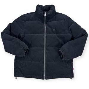 Levi's Corduroy Puffer Jacket Men's Medium Black Zip Up Quilt Insulated